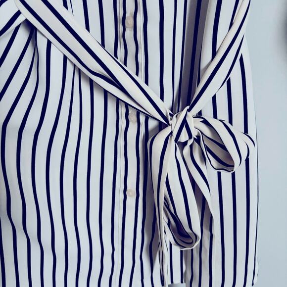 Express Black & Cream Striped Long Sleeve Shirt Dress with Tie Waist, Size M - Picture 4 of 7